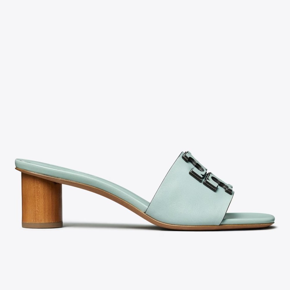 Tory Burch $298 Ines 55MM Leather Mules Blue Turquoise Sea Bubble Mid Heel - Picture 6 of 9